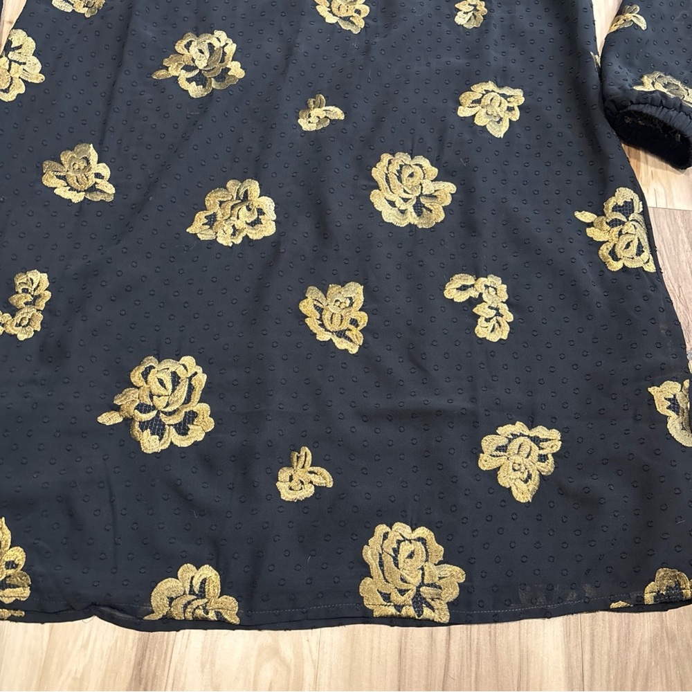 CAbi Floral Dress Large Embroidered Swiss Dot Special Occassion Black Gold - Picture 3 of 11